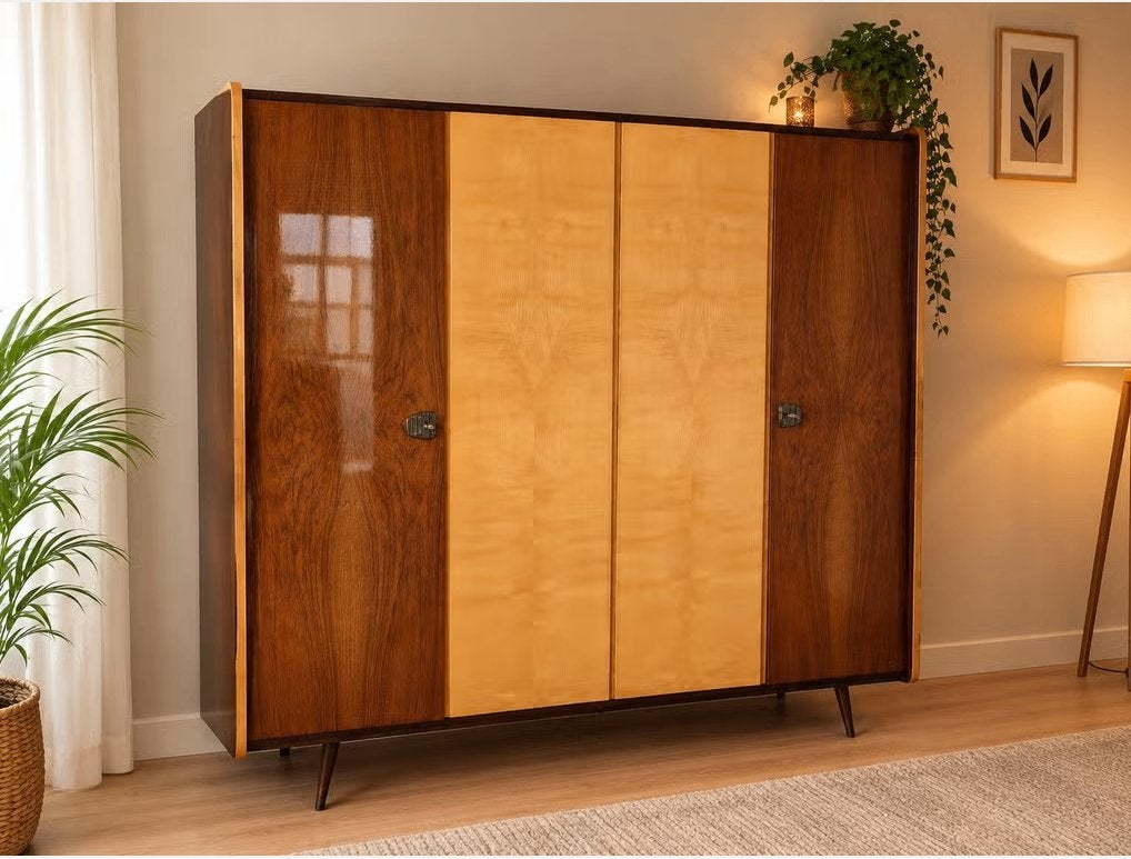 Belle armoire vintage en bois des années 60, Maison & Meubles, Avec tablette(s), Vintage, 150 à 200 cm, Utilisé