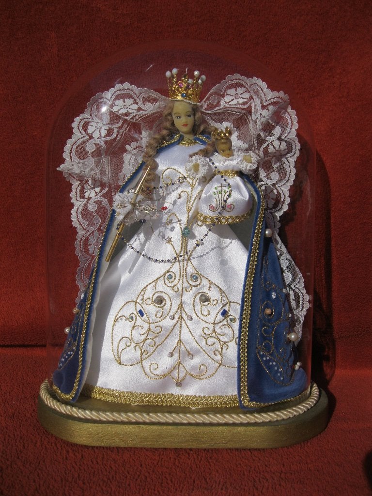Maria met kindje Jezus onder stolp., Enlèvement