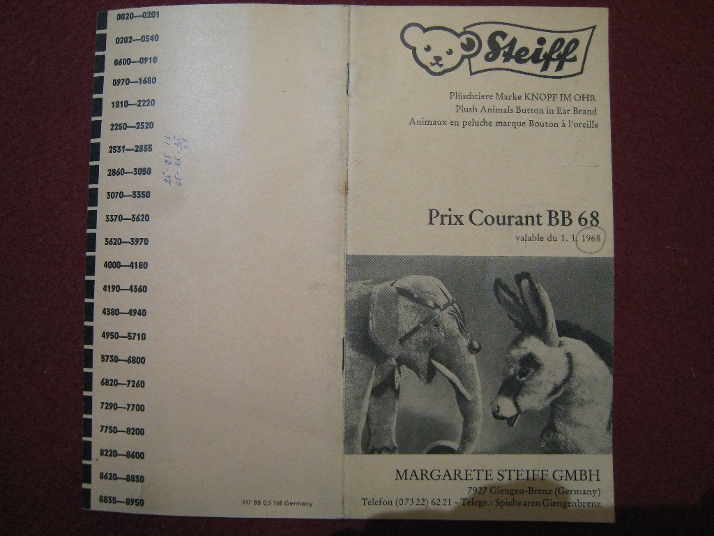 Vintage prijslijst Margarete Steiff 1968, Collections, Envoi, Comme neuf, Ours en tissus, Steiff