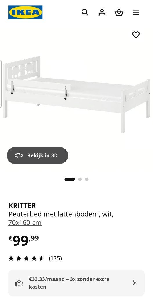 Ikea peuterbed Kritter met matras, 85 tot 100 cm, Zo goed als nieuw, 160 tot 180 cm, Ophalen