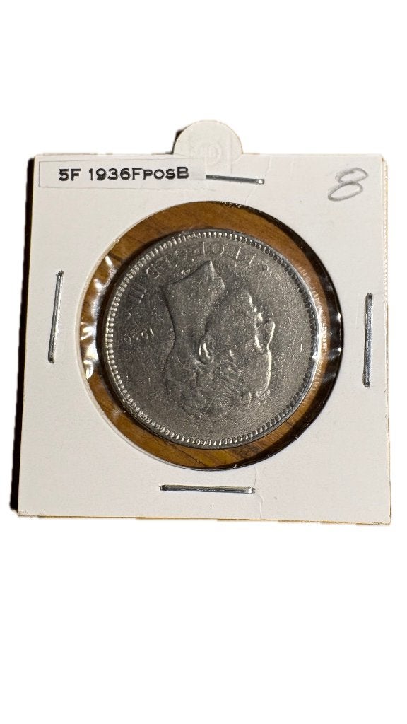 LEOPOLD III: 5 FRANCS 1936F positie B, Ophalen of Verzenden, Zilver