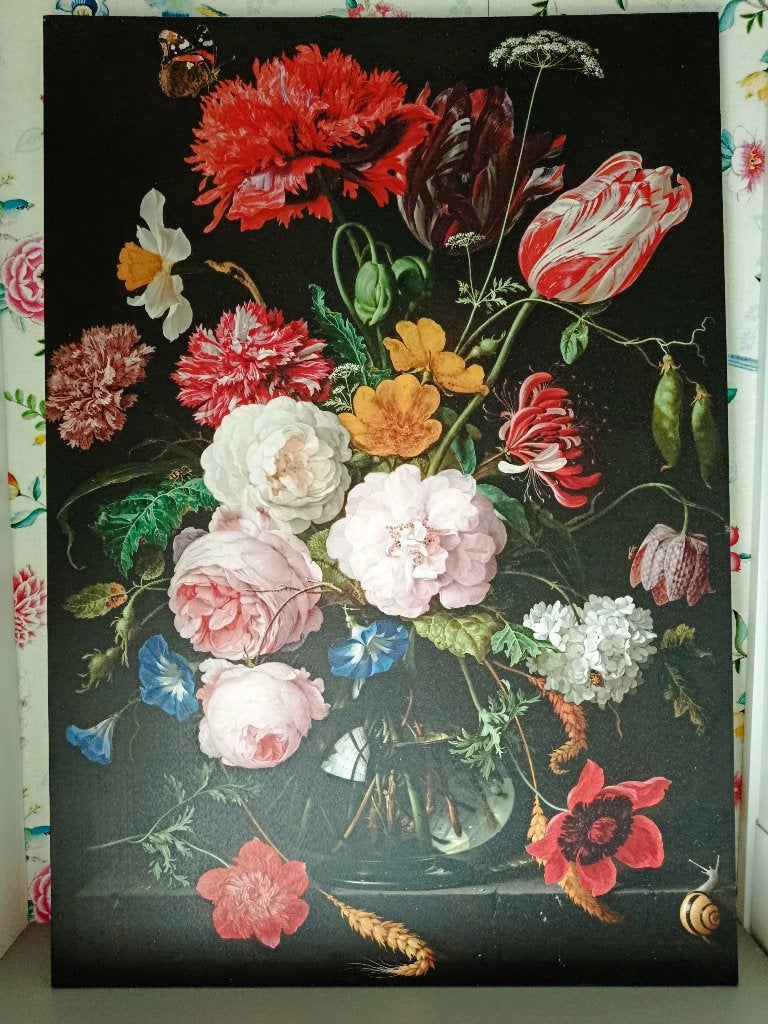 Print op doek van bloemenschilderij, Enlèvement, Utilisé, 50 à 75 cm, 75 – 100