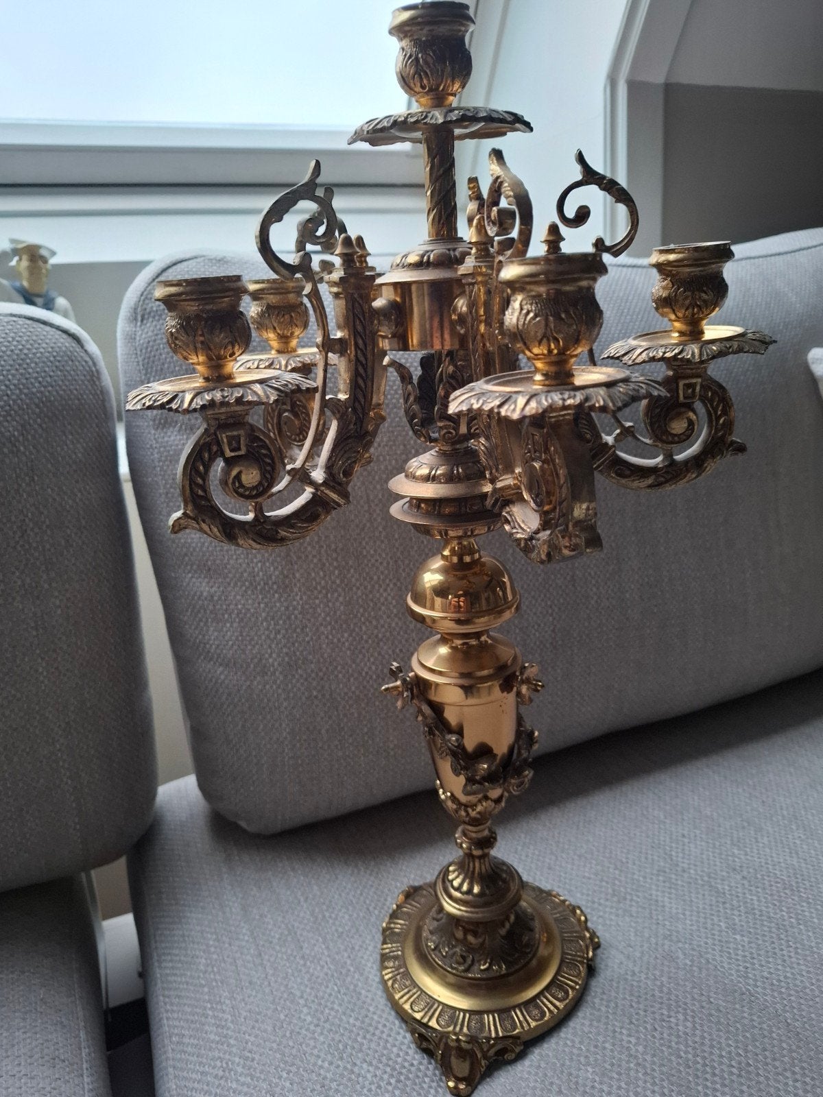 antieke goudkleurige kandelaar, Ophalen of Verzenden, Koper of Brons