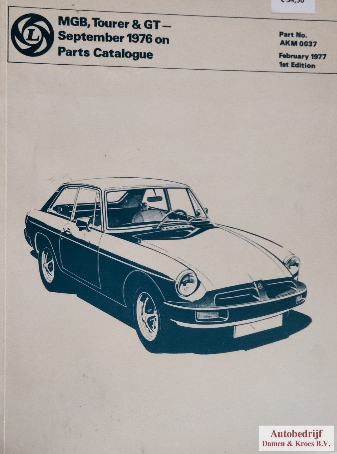 MGB Tourer & GT September 1976 on Parts Catalogue AKM0037, Enlèvement ou Envoi