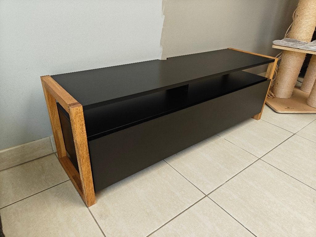 TV-meubel met klapdeur, zwart, Ophalen, 100 tot 150 cm, Eikenhout, Scandinavisch