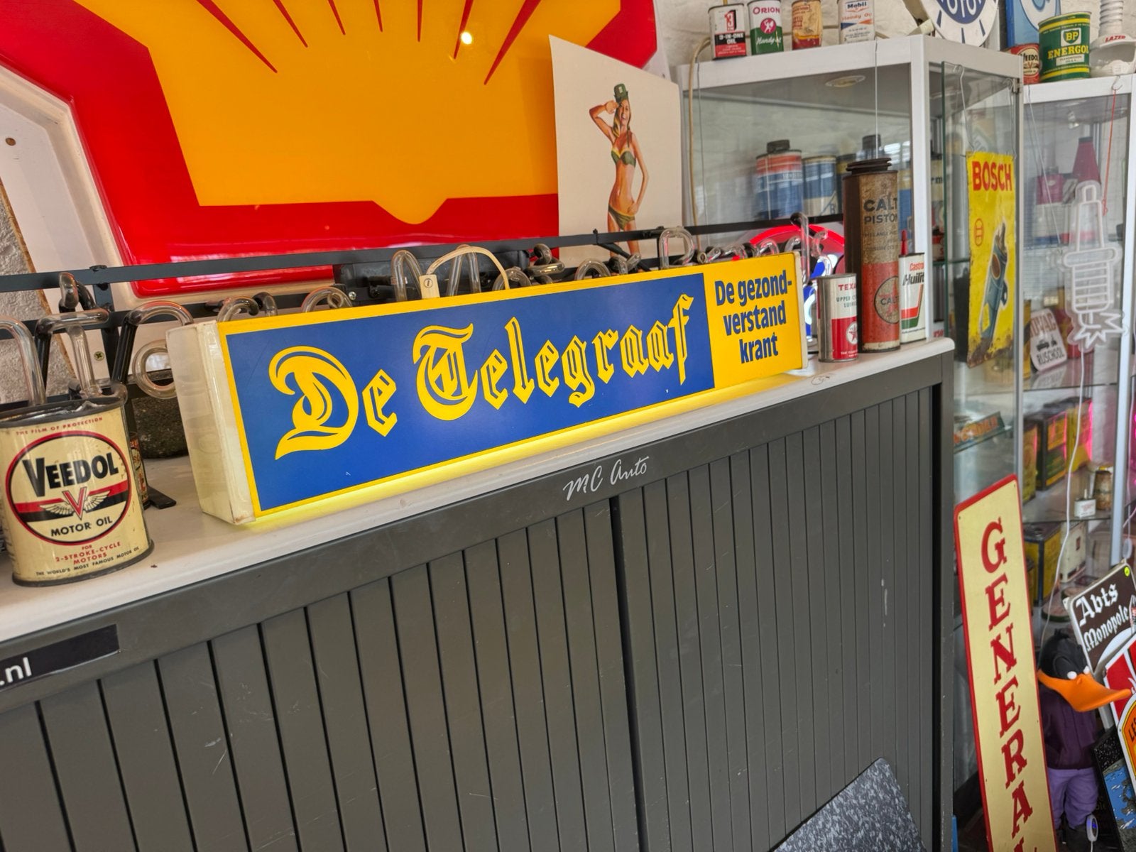 De Telegraaf pude reclame lichtbak, Verzamelen, Gebruikt, ., Lichtbak of (neon) lamp, Ophalen of Verzenden