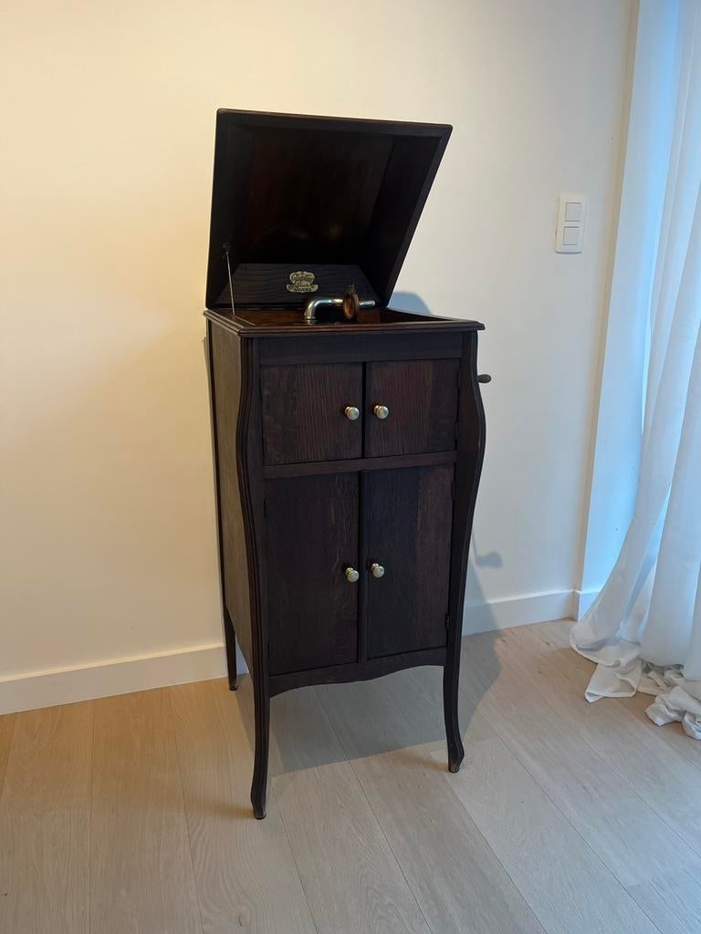 Prachtige antieke grammofoon “Jupiter breveté Anvers” –, Ophalen, Gebruikt