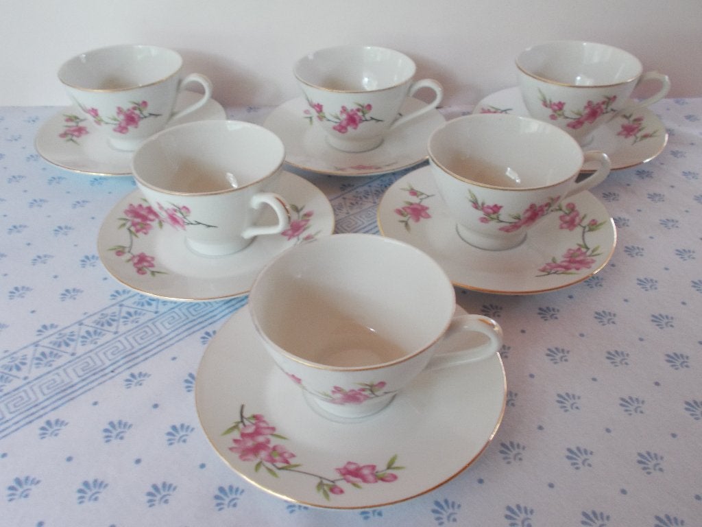 6 Vintage Chinese Thee kopjes met schoteltje, Ophalen, Gebruikt, Vintage, Kop(pen) en/of Schotel(s)