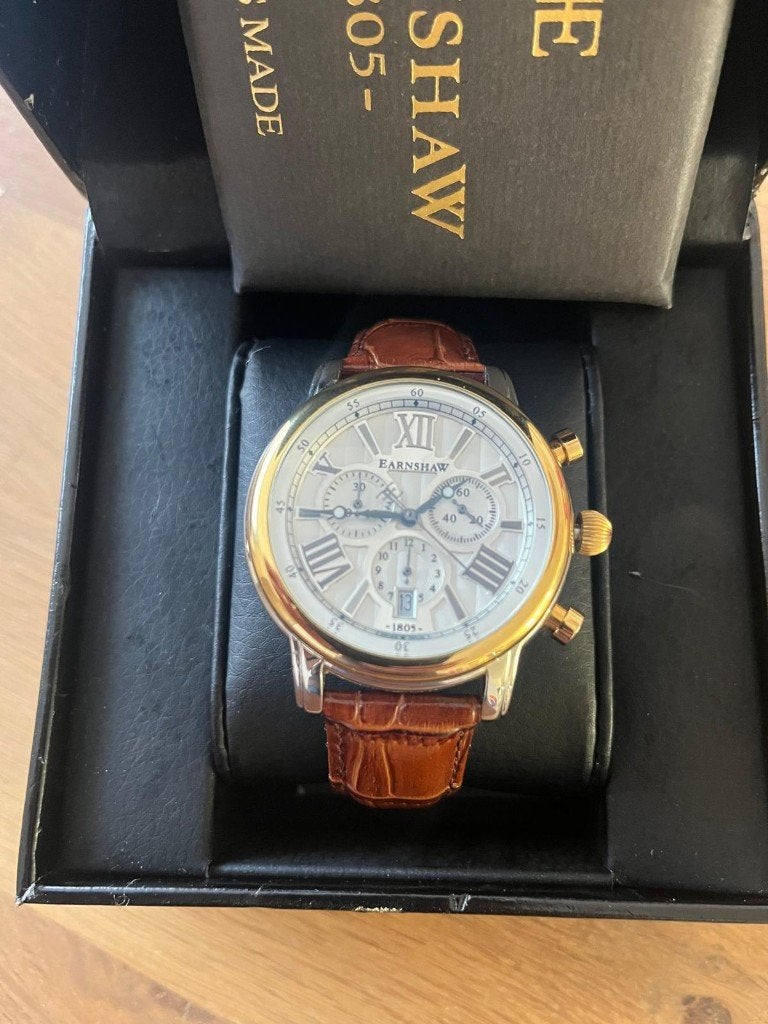 Thomas Earnshaw Longcase ES‑0016‑05, Handtassen en Accessoires, Horloges | Heren, Leer, Staal, Polshorloge, Zo goed als nieuw