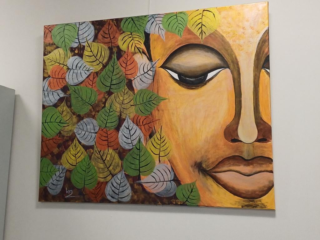 Handgeschilderde Boeddha op doek, acryl, Antiek en Kunst, Ophalen