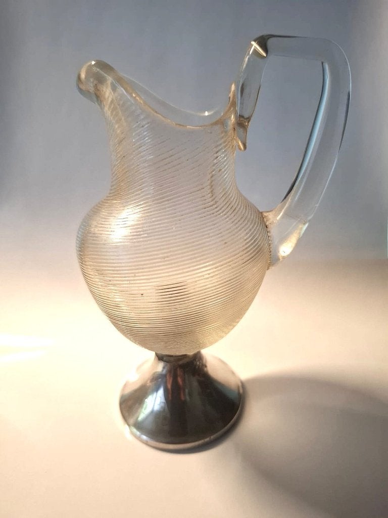 Cruche en verre métallique antique sur base argentée, Antiquités & Art, Enlèvement ou Envoi, Argent
