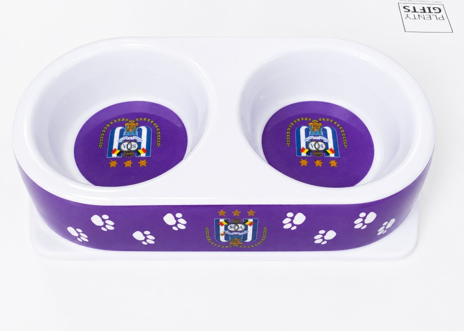 Officiële dubbele kom van RSC Anderlecht voor kleine dieren, Ophalen, Zo goed als nieuw