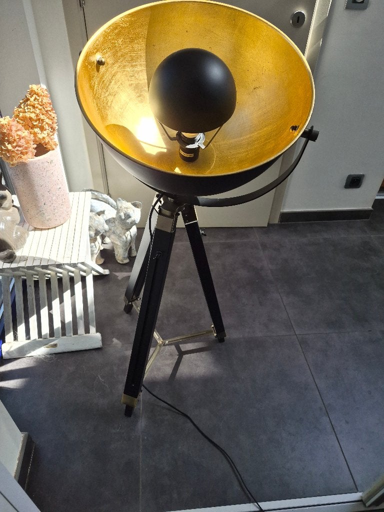 Vloerlamp zwart/goud - verstelbaar in hoogte, Ophalen, Vintage, 150 tot 200 cm, Kunststof