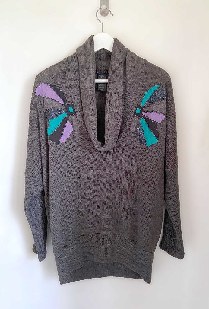 Pull ample gris col châle motifs géométriques Custo T.M, Taille 38/40 (M), Enlèvement ou Envoi, Comme neuf, Custo Barcelona