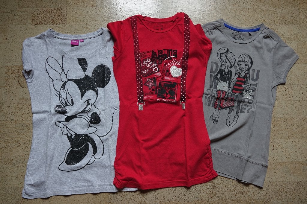 3 t-shirts C&A met glitter maat 146-152 oa Minnie Mouse, Kinderen en Baby's, Kinderkleding | Maat 146, Gebruikt, C&A, Meisje, Ophalen of Verzenden