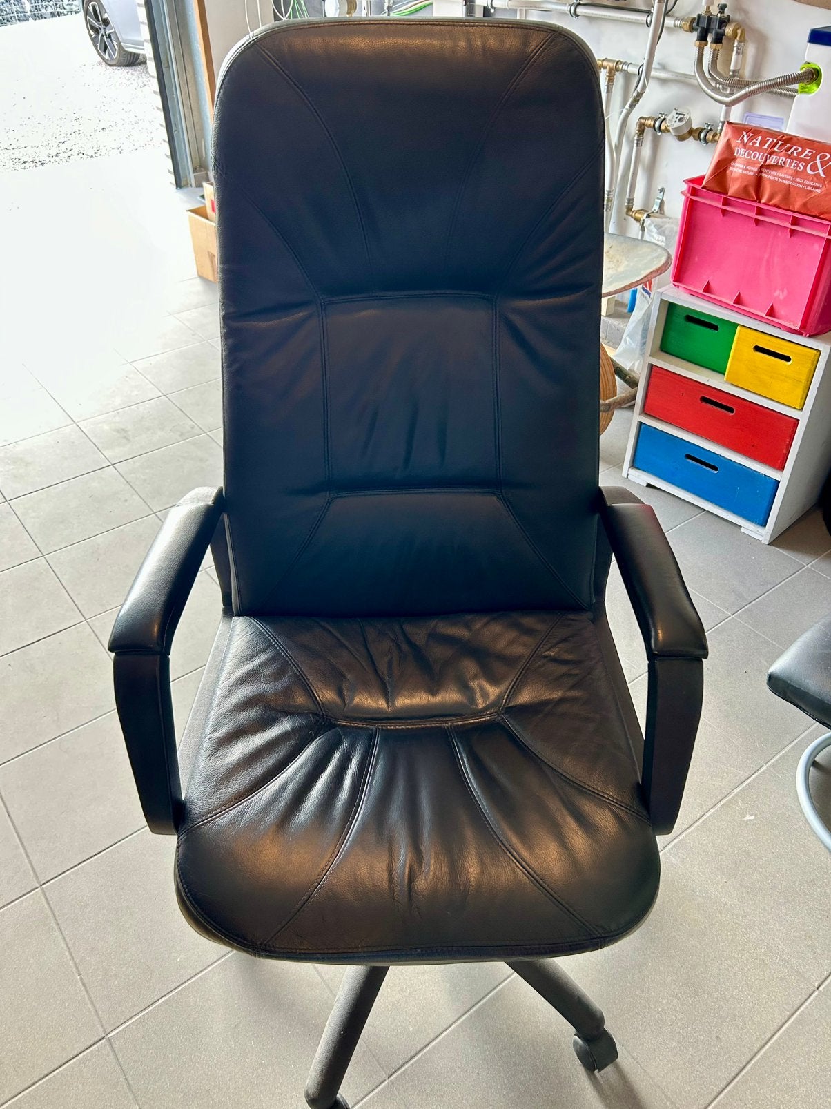 Chaise de bureau en cuir, Enlèvement, Utilisé, Noir, Chaise de bureau