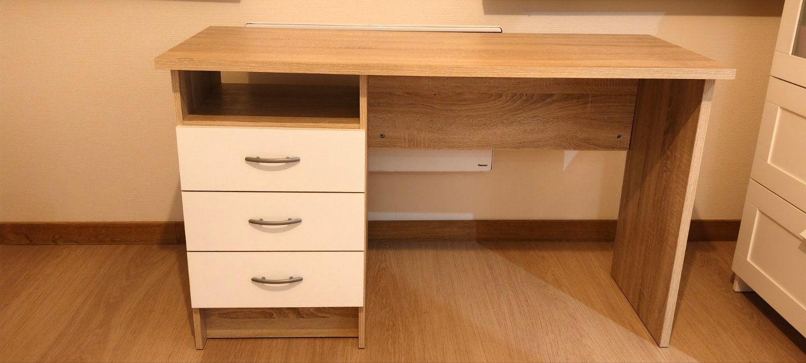 Bureau compact bicolore chêne et blanc 120 cm x 48 cm, Enlèvement, Blanc