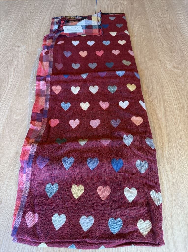Dikke Omkeerbare Pashmina Sjaal Love Hearts Ruit - Donkerroo, Kleding | Dames, Mutsen, Sjaals en Handschoenen, Ophalen of Verzenden
