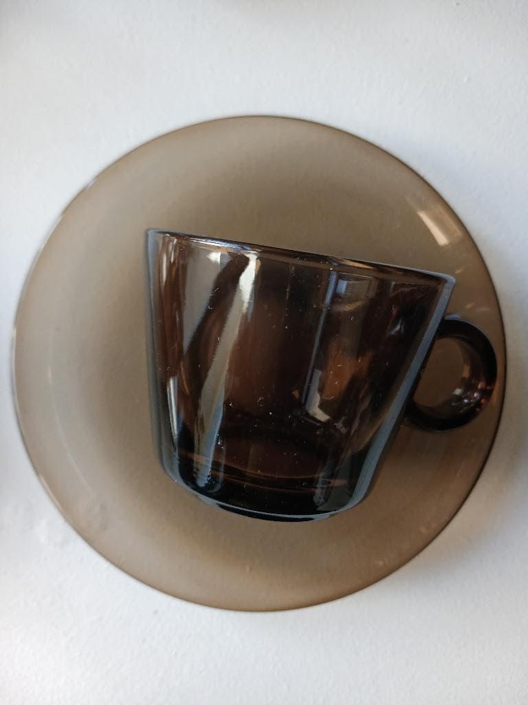 Ensemble tasses à expresso vintage en verre fumé, Enlèvement, Utilisé, Verre, Tasse(s) et/ou soucoupe(s)