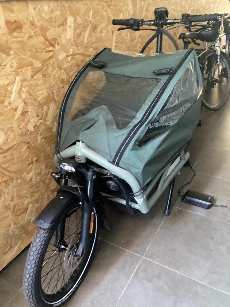 KINDERHUIF/REGENKAP en KINDERZITJES Load 60, Fietsen en Brommers, Ophalen, Zo goed als nieuw, Riese & Müller