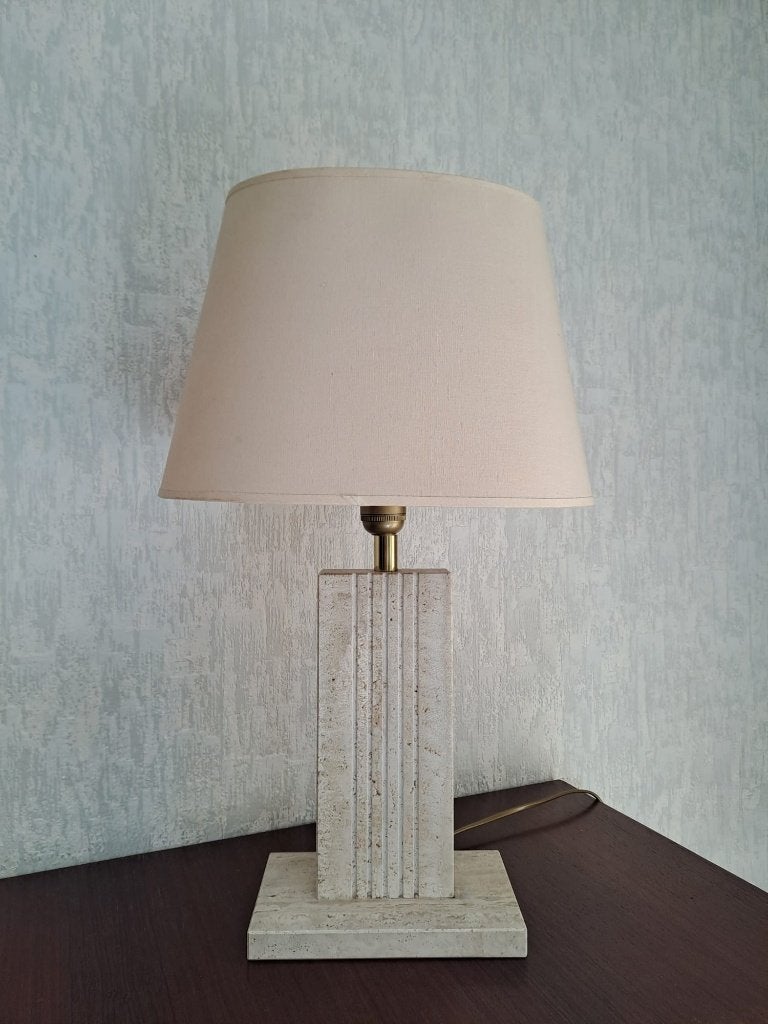 Tafellampen met travertin voet, Vintage, Blanc, Comme neuf, Enlèvement