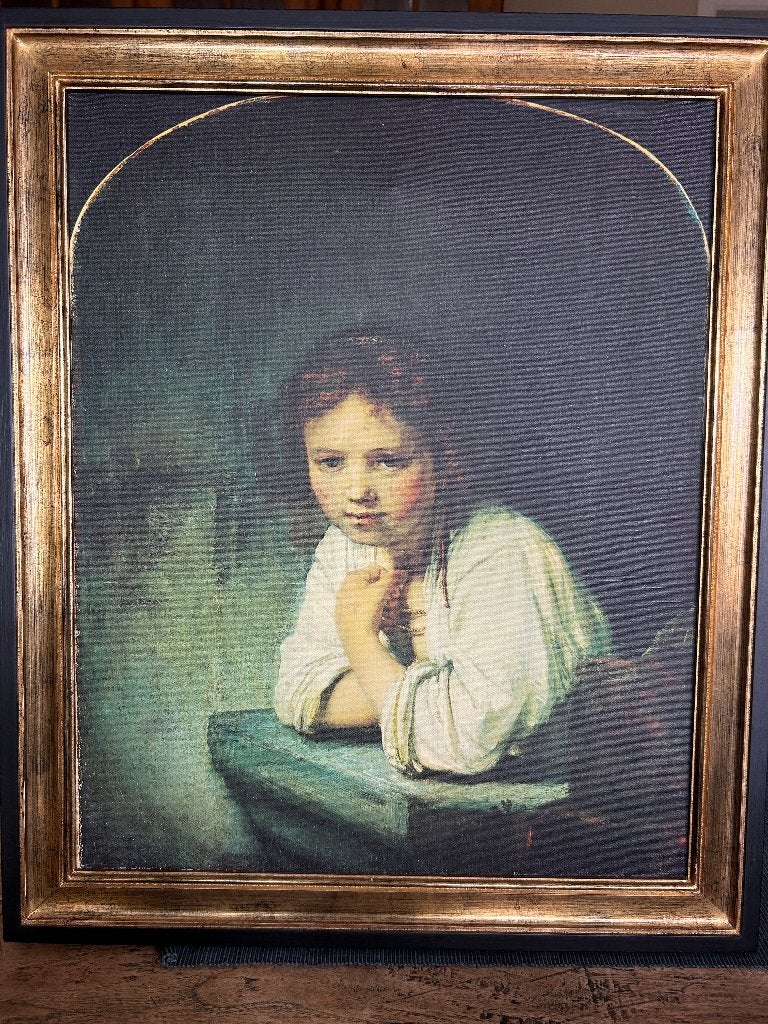 Print van meisje bij een raam, Ophalen, Portret, Ingelijst