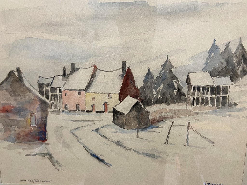 Aquarelle Richard Bressy - Hiver à Laforêt - Impeccable, Antiek en Kunst, Kunst | Schilderijen | Klassiek, Ophalen, Landschap