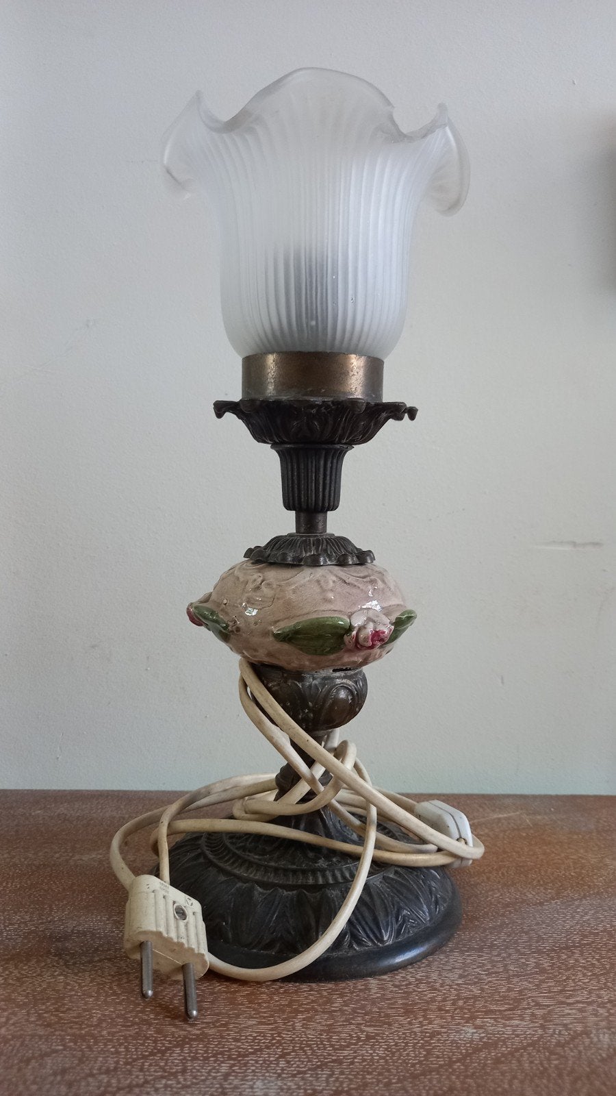 lampe de chevet vintage en laiton et porcelaine, Antiquités & Art, Enlèvement