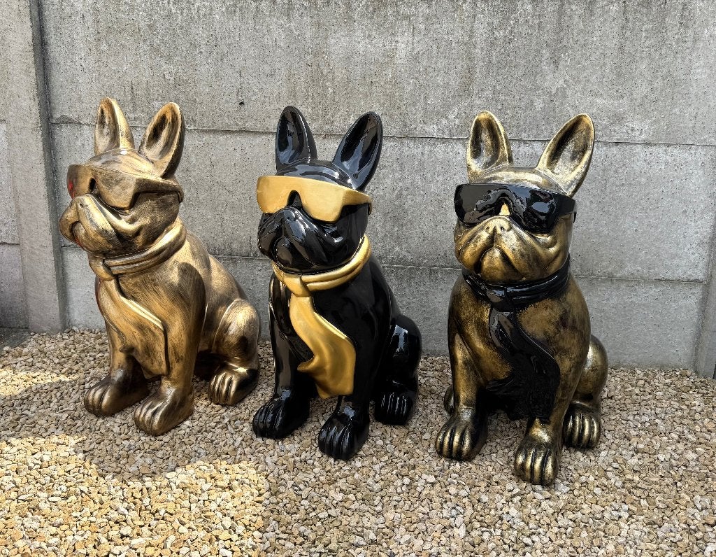 Tuinbeeld Bulldog met bril H80Cm / Laatste stuks, Ophalen, Nieuw, Overige materialen, Dierenbeeld