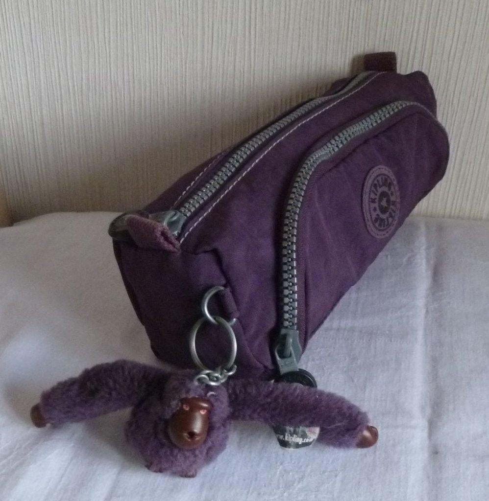 Kipling plumier "Cute" double fourre-tout mauve + singe, Divers, Fournitures scolaires, Utilisé, Enlèvement ou Envoi