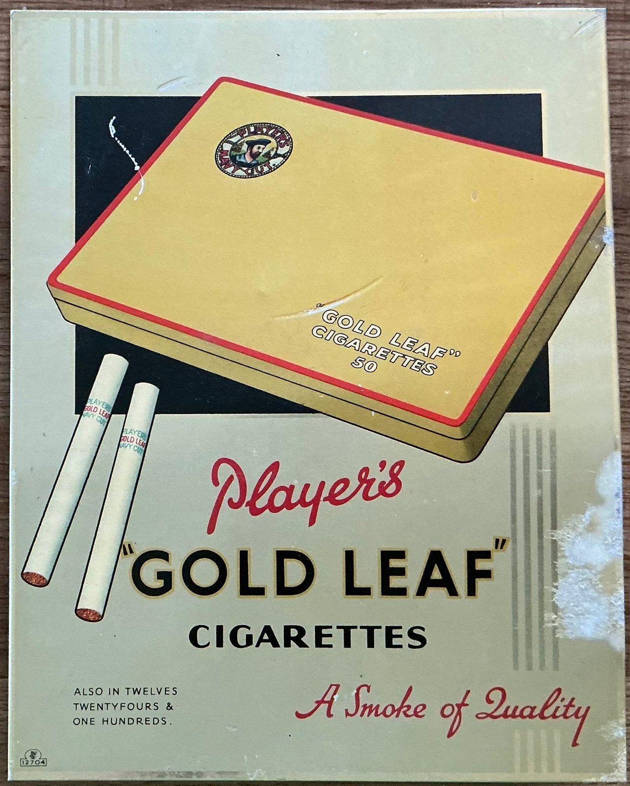 Panneau publicitaire PLAYER'S GOLD LEAF CIGARETTES, Enlèvement ou Envoi, Comme neuf, Panneau publicitaire