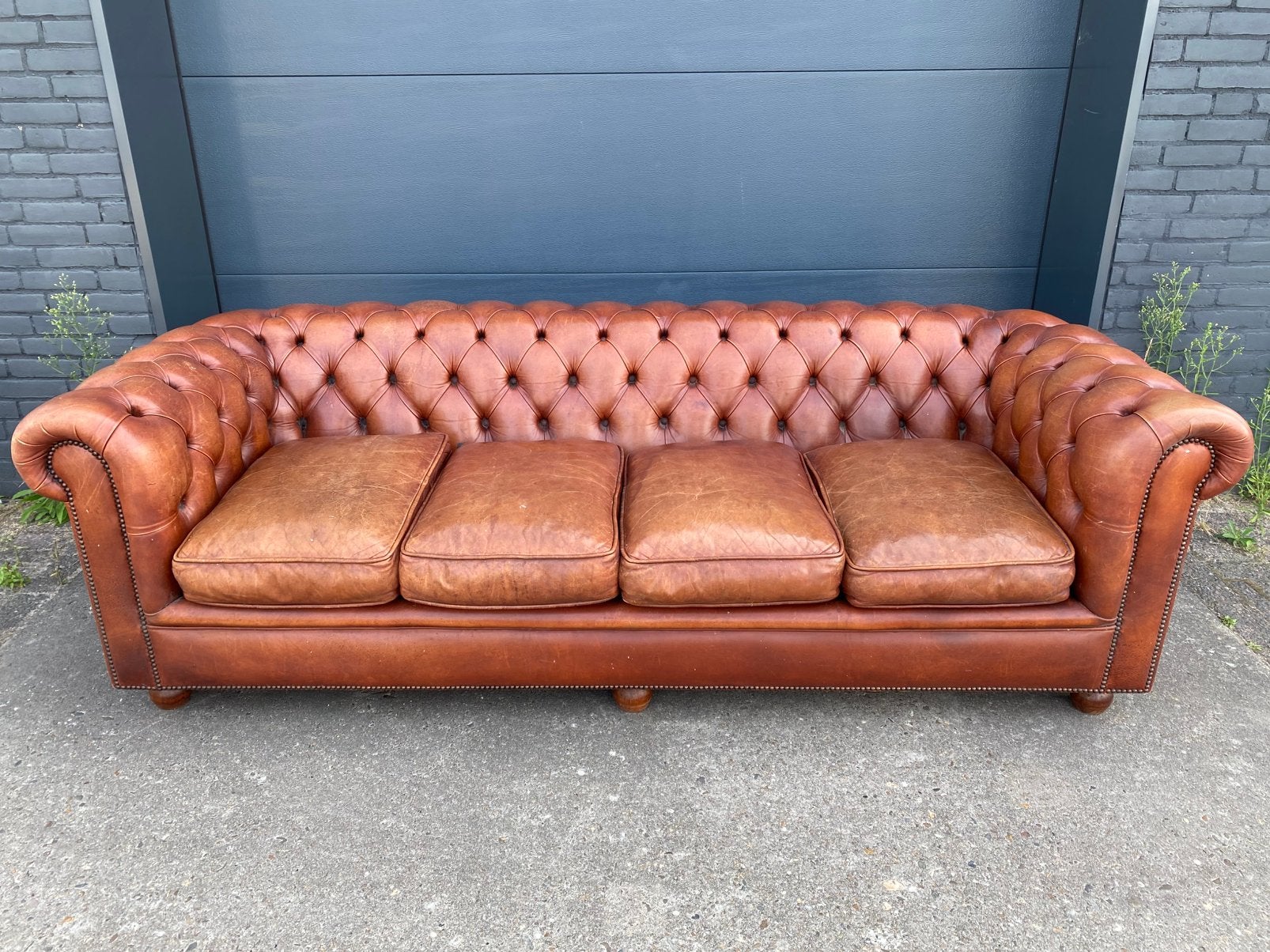 Chesterfield 4 zit bank sigaten cognac bendic, Huis en Inrichting, Ophalen of Verzenden, Zo goed als nieuw, Leer