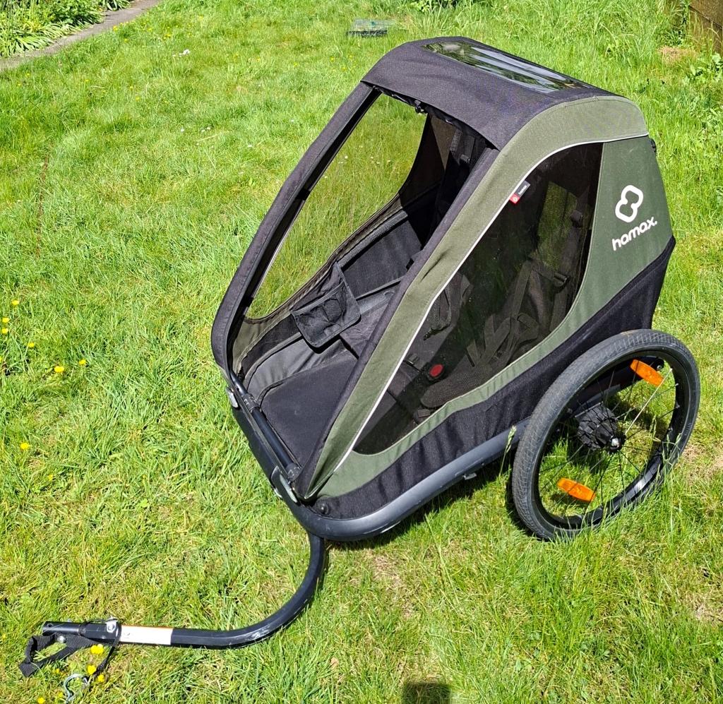 Hamax Fietskar & Wandelwagen – Groen – In topstaat!, Fietsen en Brommers, Ophalen, Opvouwbaar, 20 tot 40 kg, Zo goed als nieuw