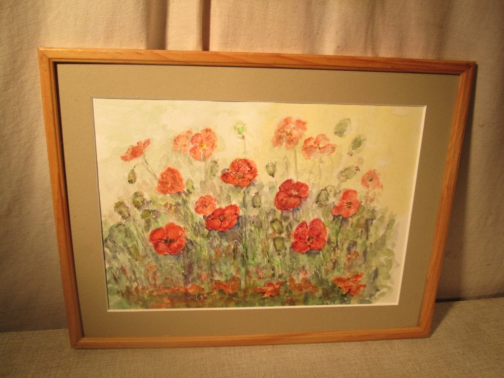 Mooi Geschilderd Aquarel - Bloemenveld - M Goosens, Ophalen of Verzenden