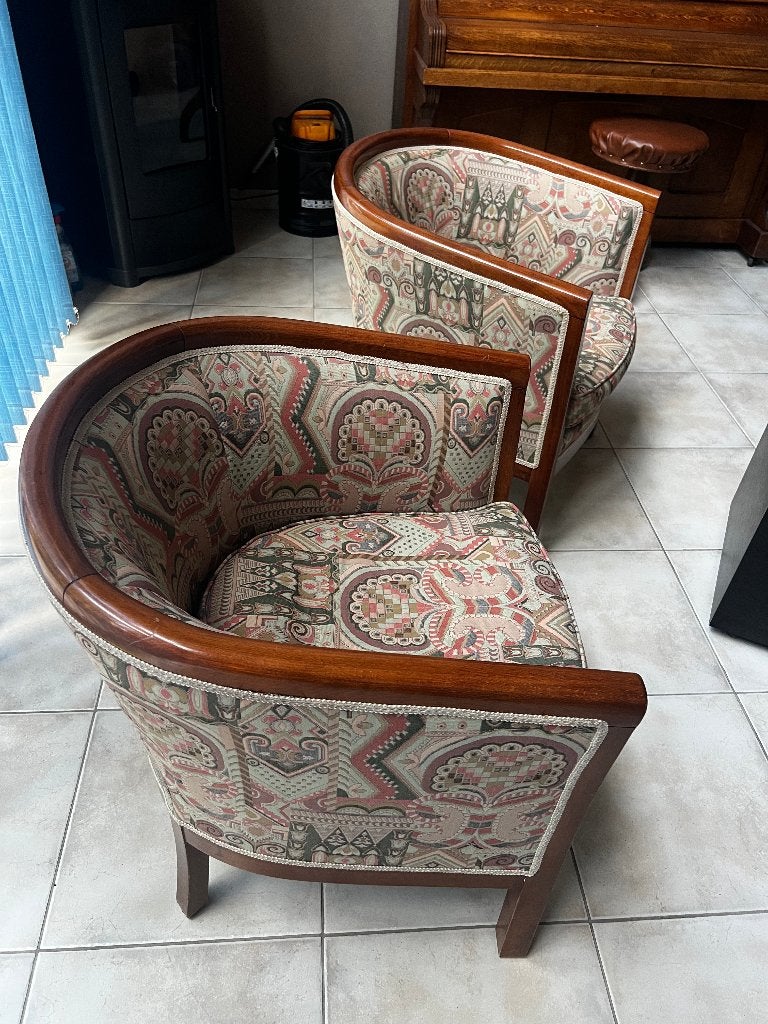 Pakket van 2 Vintage Art Deco "Tonneau" Fauteuils, Antiek en Kunst, Ophalen