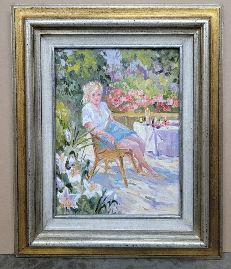 Albert RIGAUX, genieten in de tuin, Enlèvement ou Envoi, Toile, Impressionniste, Signé