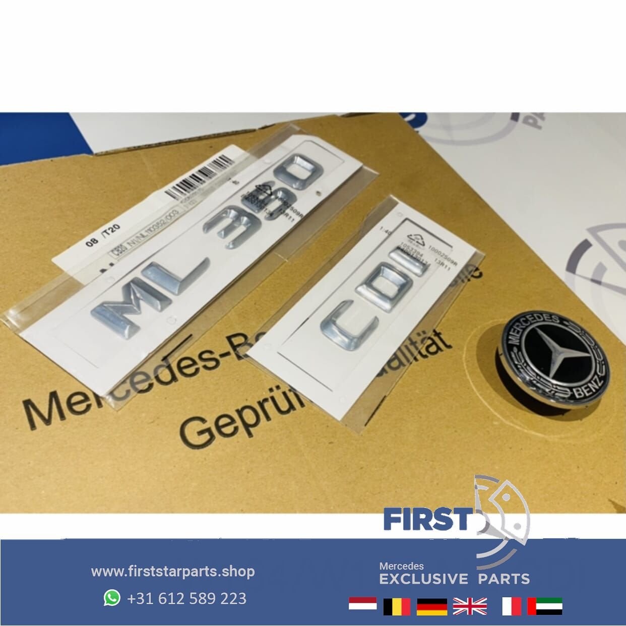 W164 W166 ML LOGO SET CHROOM EMBLEMEN SET Mercedes ML KLASSE, Gebruikt, -, Ophalen of Verzenden, -