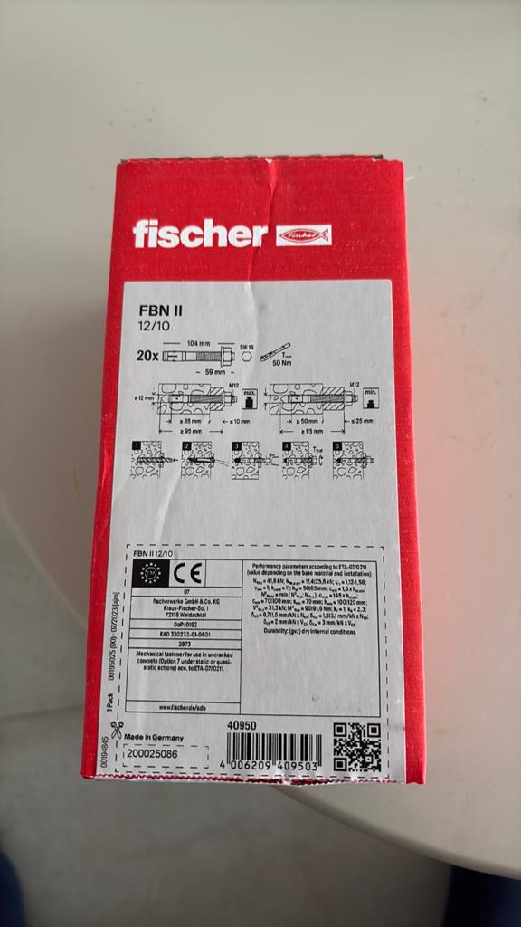 Ancrage perforant Fischer M12, Bricolage & Construction, Enlèvement, Neuf, 100 à 250 mm, Chevilles