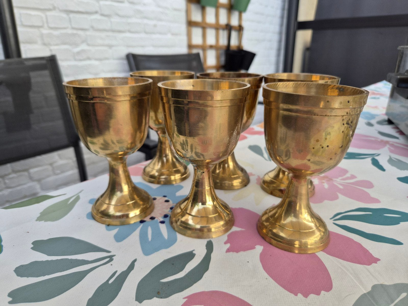 Prachtige Set van 6 Zware Vintage Messing Kelken / Bekers –, Ophalen