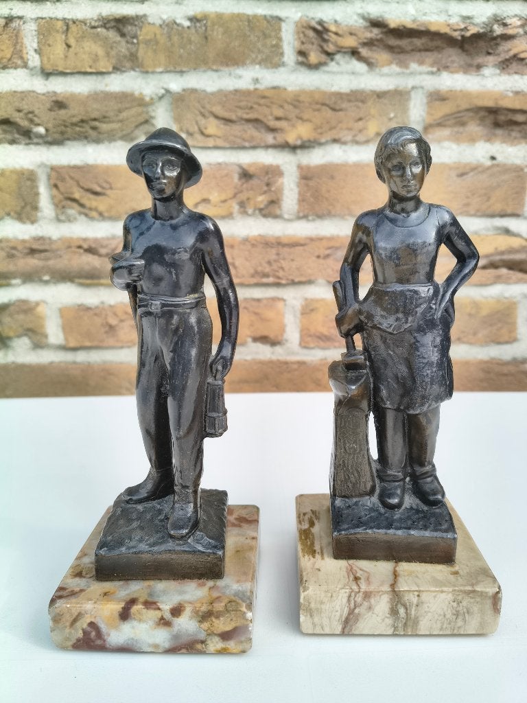 Mijnwerker Sculptures R. Scali, Ophalen, Minder dan 20 cm, Art deco, Zwart