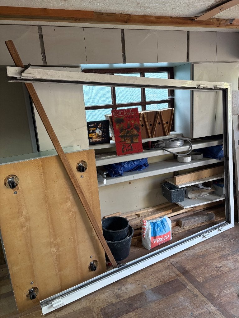 dubbele buitendeur en kader wit aluminium, Doe-het-zelf en Bouw, Ophalen, Gebruikt, Buitendeur