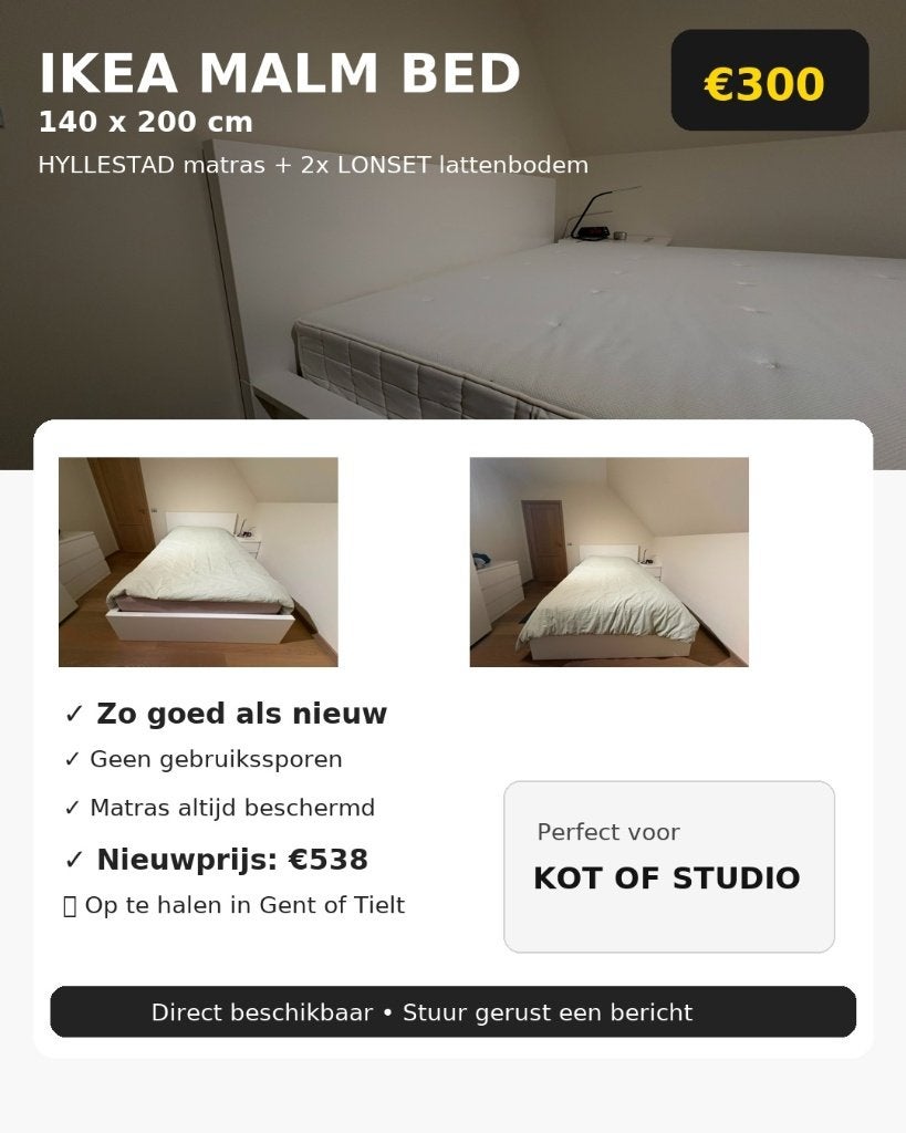 IKEA MALM bed 140x200, Huis en Inrichting, Slaapkamer | Bedden, Zo goed als nieuw, Twijfelaar, 140 cm, 200 cm, Overige materialen