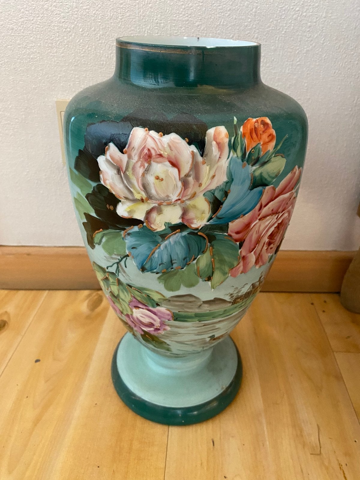 Superbe Vase Vintage en Barbotine / Verre Émaillé, Antiquités & Art, Enlèvement