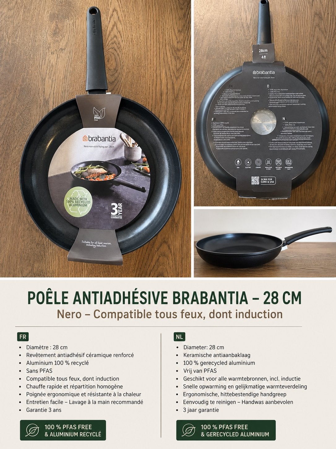 Poêle Brabantia Nero 28 cm – Neuve, Ophalen, Koekenpan, Met handvatten, Nieuw