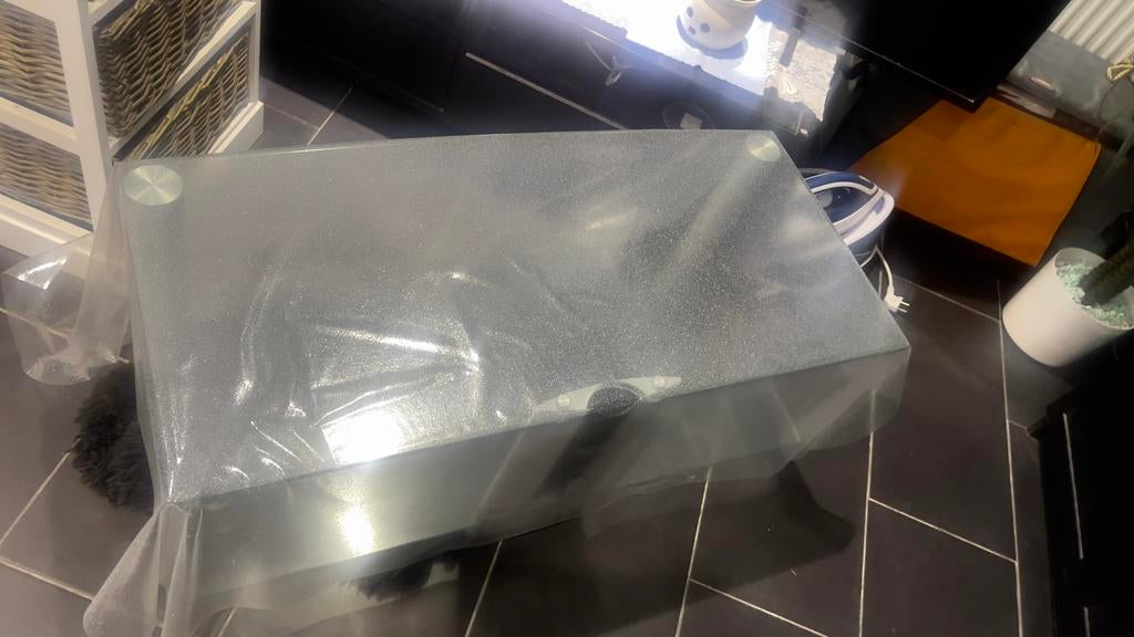 Meuble TV en verre  + cafetière offerte, Nieuw, Glas, Minder dan 100 cm, 25 tot 50 cm