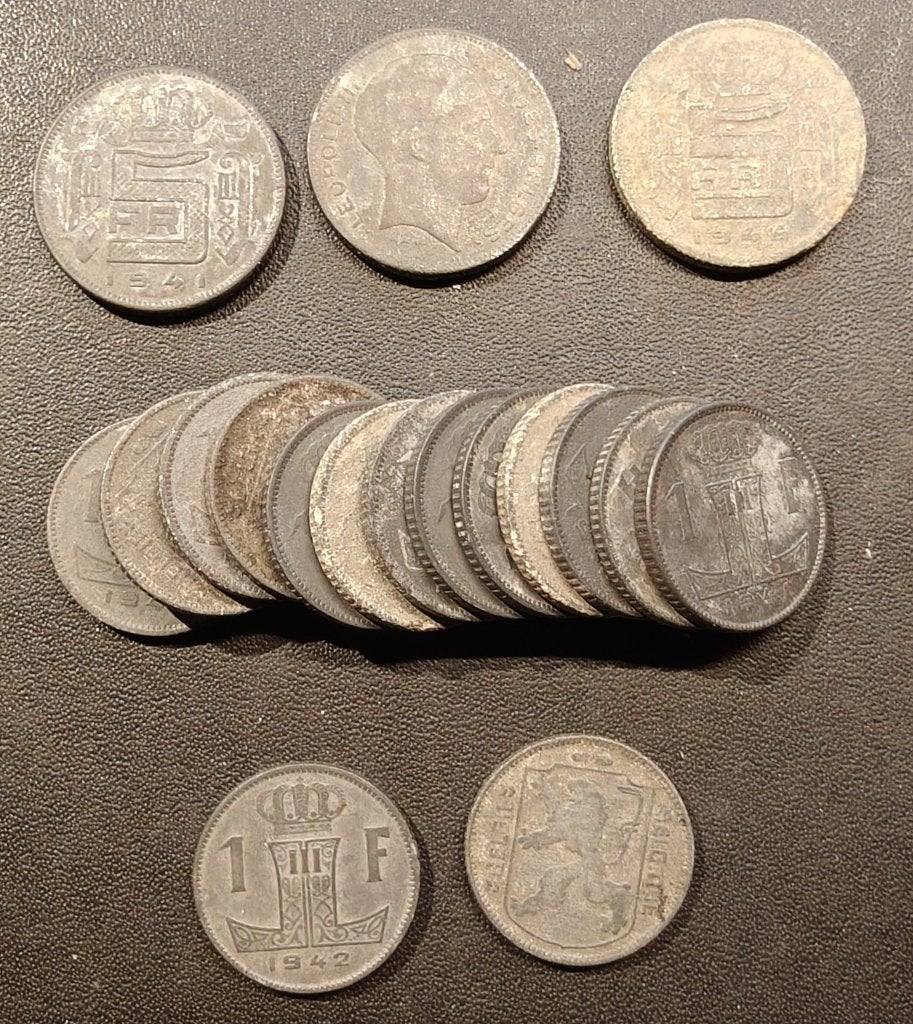 Lot Belgische zinken muntjes Leopold III  jaren'40, Ophalen, Munten