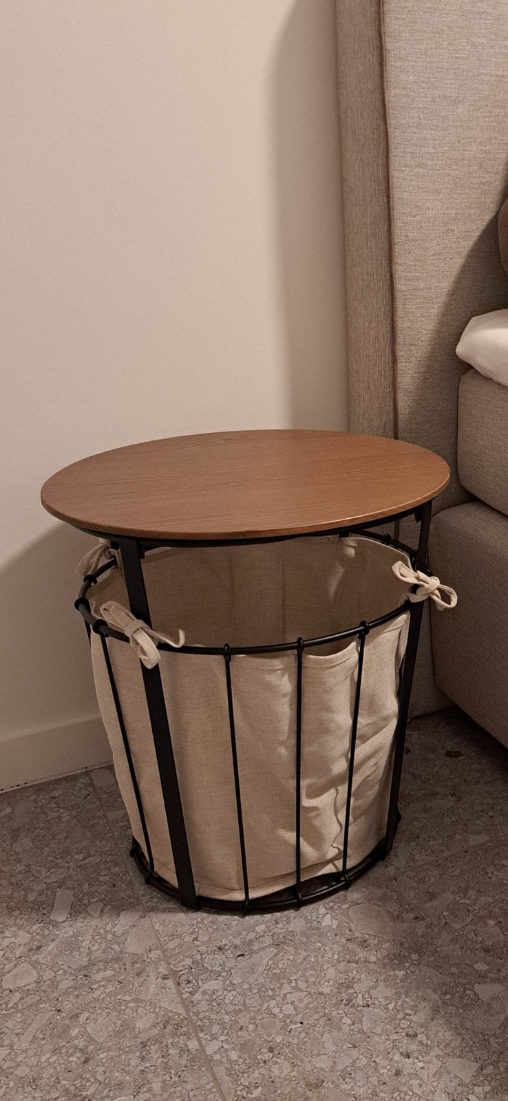 Bijzet tafel met linnen mand, Neuf, 55 à 75 cm, Rond, 45 à 60 cm