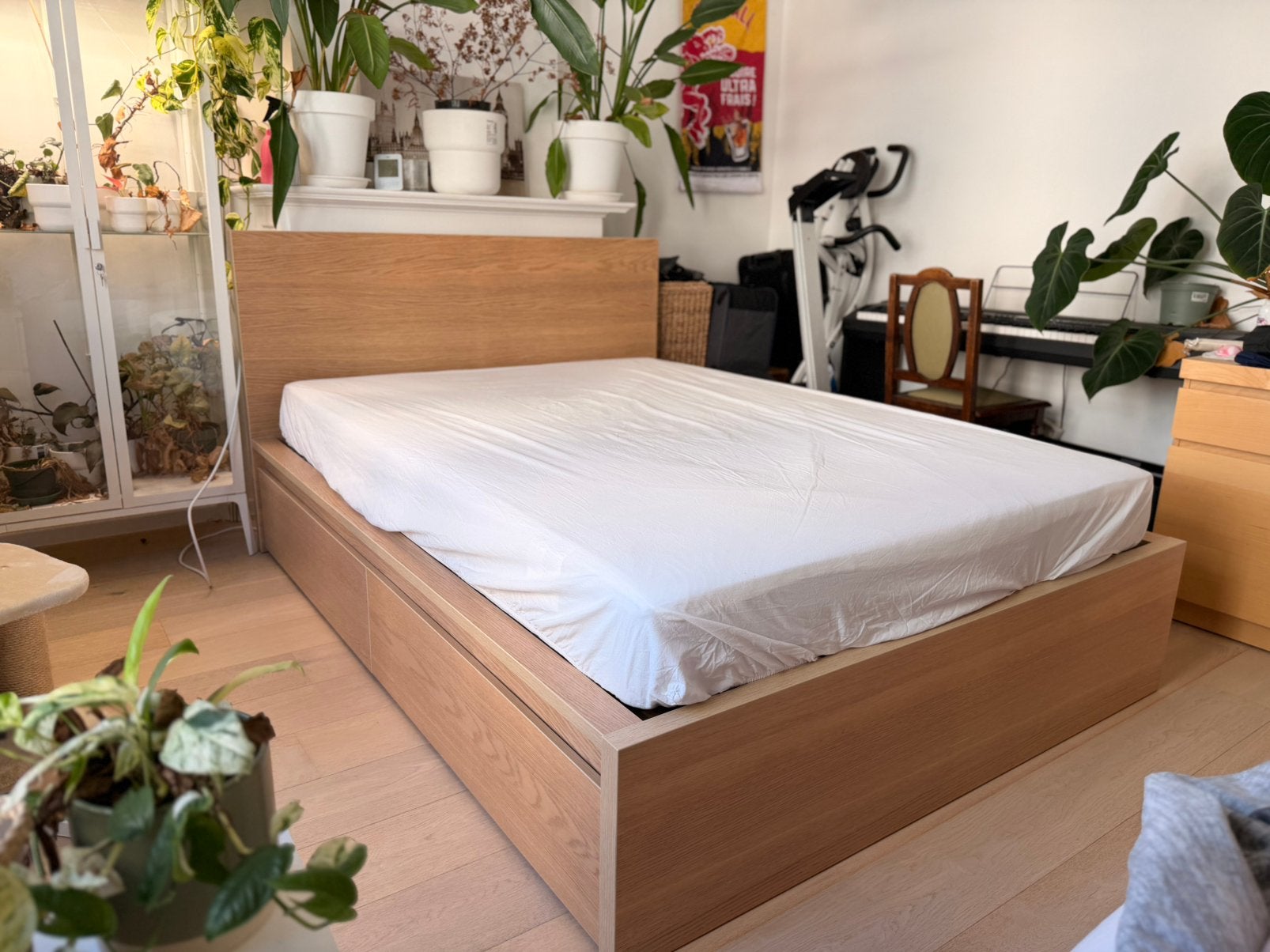 Ikea malm bed 140 cm met matras en 4 bedlades, Enlèvement, Bois, 140 cm, Comme neuf