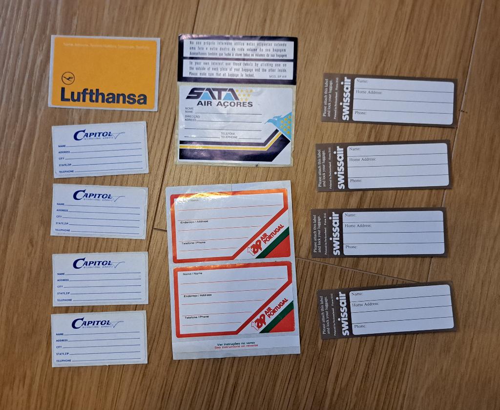 12 Capitol, Swissair, Lufthansa, Azores, Port bagagelabels, Verzamelen, Luchtvaart en Vliegtuigspotten, Ophalen of Verzenden, Nieuw