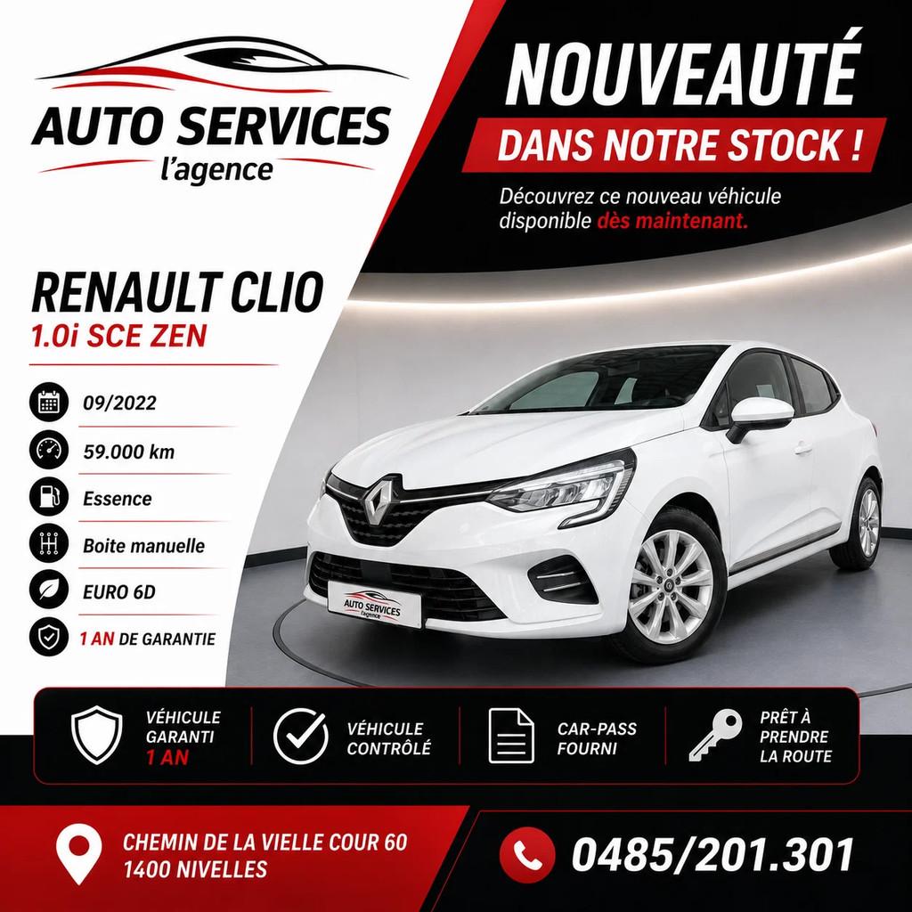 Renault Clio 1.0i SCe Zen GPF (EU6D) - 1an de garantie, Achat, Entreprise, 5 portes, 5 places